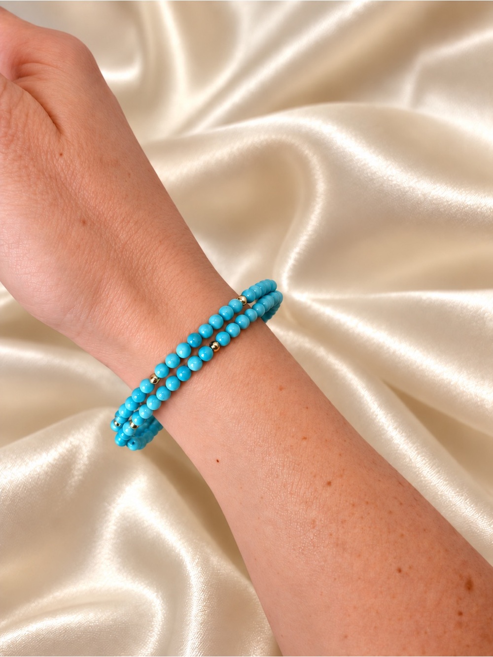 14K Gold & Turquoise Double Wrap Bracelet – 14 Gold Beads